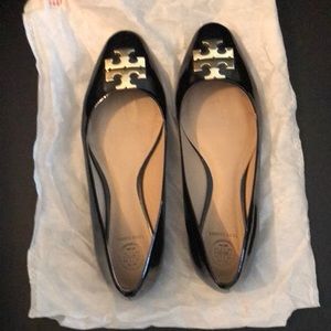 Tory Burch black patent leather Raleigh flats